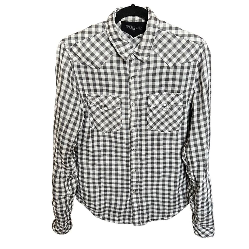 Rogue Gingham Plaid Pearl Snap Button Down Long Sleeve 100% Cotton Shirt Size S